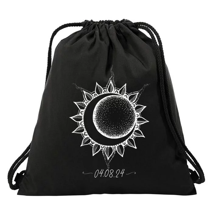 Total Solar Eclipse April 8 2024 Sun Moon Boho Eclipse Drawstring Bag