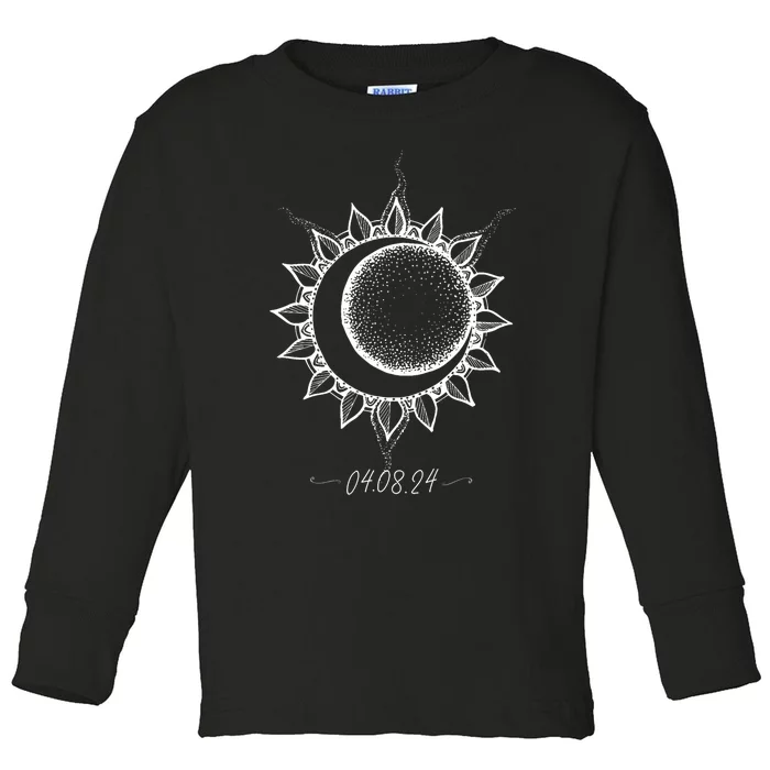 Total Solar Eclipse April 8 2024 Sun Moon Boho Eclipse Toddler Long Sleeve Shirt