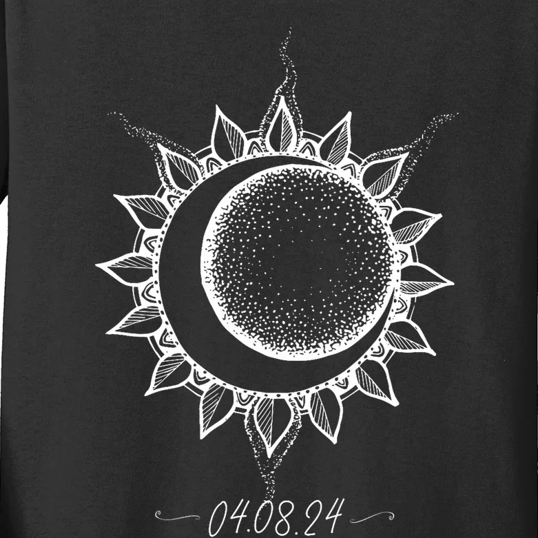 Total Solar Eclipse April 8 2024 Sun Moon Boho Eclipse Kids Long Sleeve Shirt