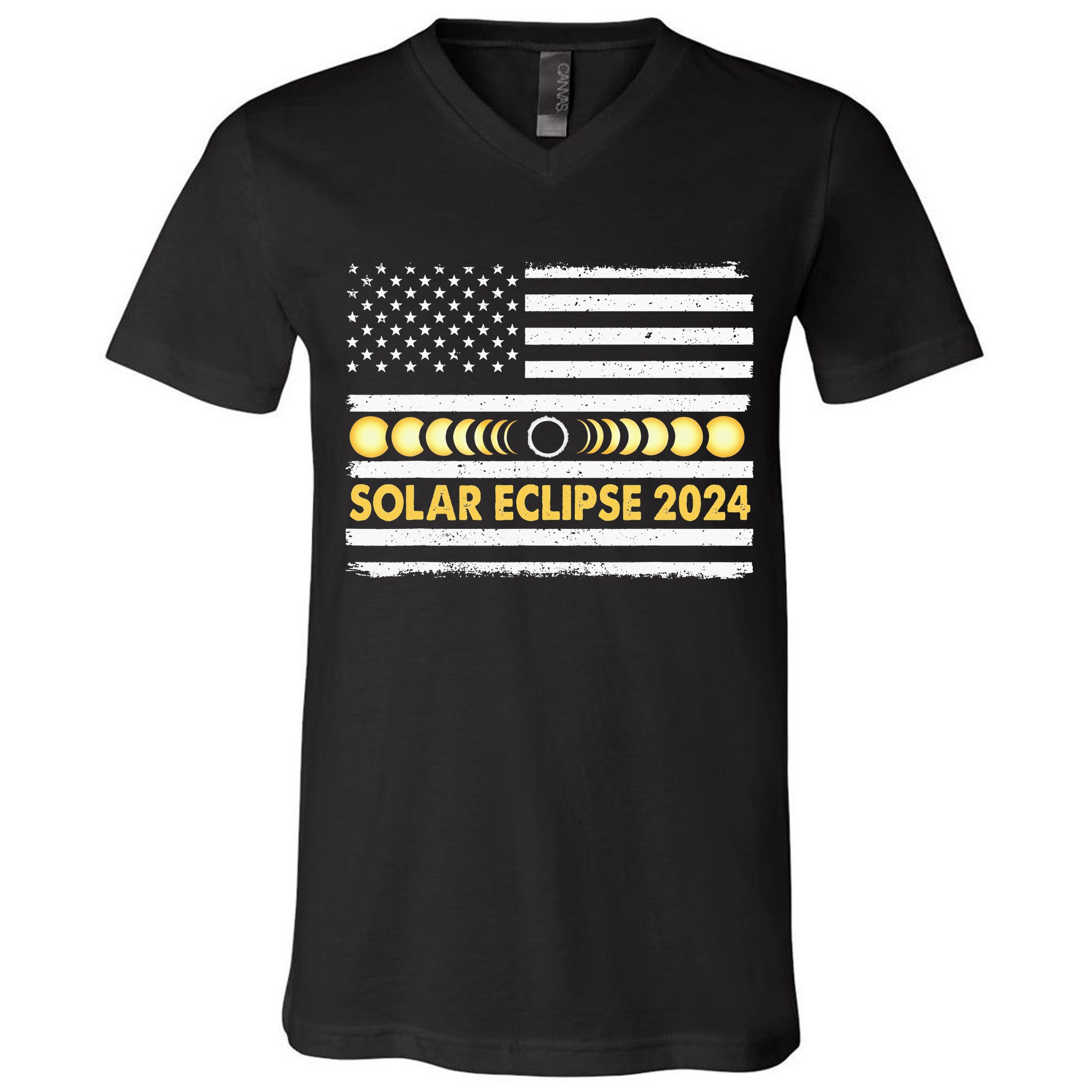 Total Solar Eclipse 2024 Totality Phases US American Flag V-Neck T ...