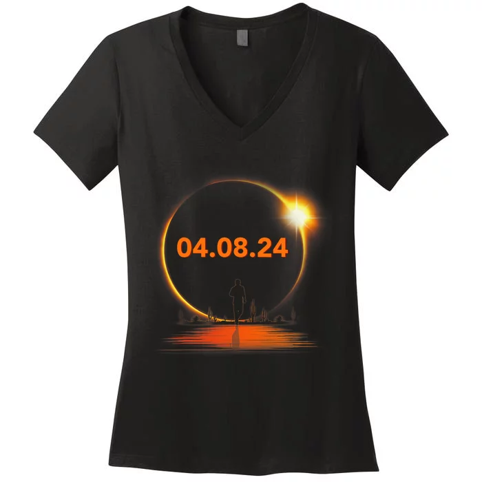 Total Solar Eclipse 2024 USA April 8 2024 Women's V-Neck T-Shirt