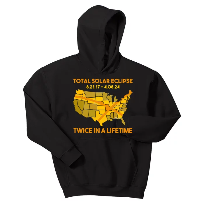 Total Solar Eclipse Twice In A Lifetime 2017 2024 April 8 2024 Usa Map Kids Hoodie