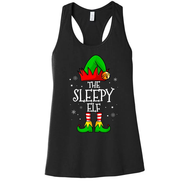 The Sleepy Elf Christmas Family Matching Xmas Women's Racerback Tank