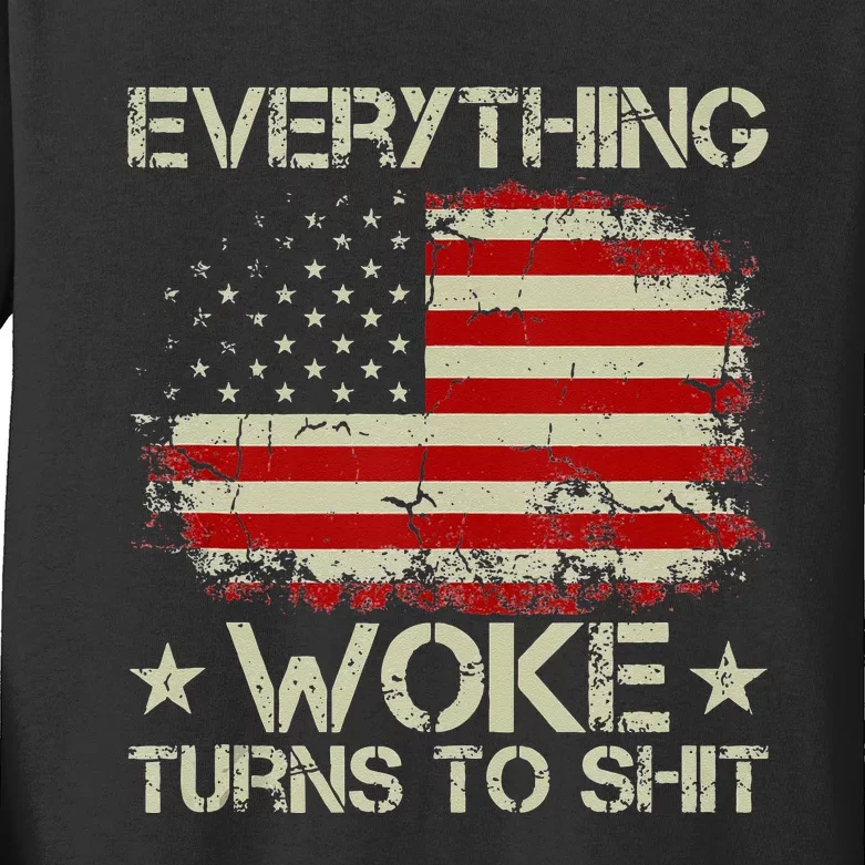 Trump Supporter Everything Woke Turns To Shit Political Kids Long Sleeve Shirt