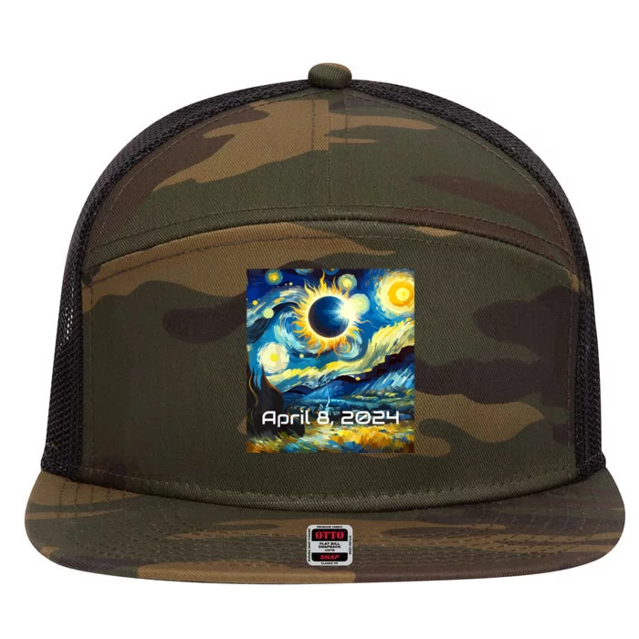 Total Solar Eclipse 2024 Starry Night Painting Van Gogh 7 Panel Mesh Trucker Snapback Hat