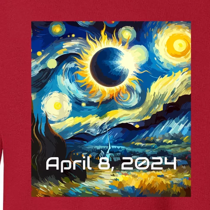 Total Solar Eclipse 2024 Starry Night Painting Van Gogh Toddler Sweatshirt