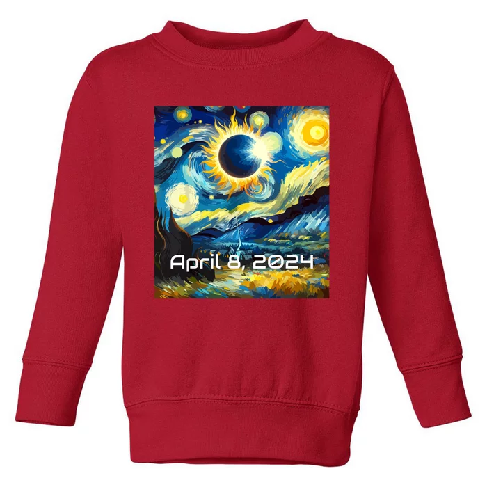 Total Solar Eclipse 2024 Starry Night Painting Van Gogh Toddler Sweatshirt