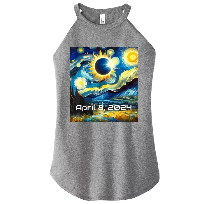 Total Solar Eclipse 2024 Starry Night Painting Van Gogh Women’s Perfect Tri Rocker Tank