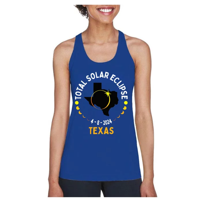 Texas Solar Eclipse 2024 Party Total Usa Map Totality Women's Racerback Tank