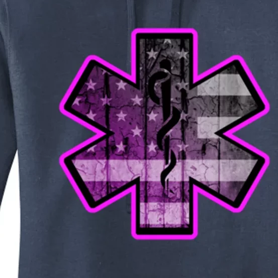 Two Sided Emt Ems Usa American Flag Line Paramedic Cool Gift Women's Pullover Hoodie