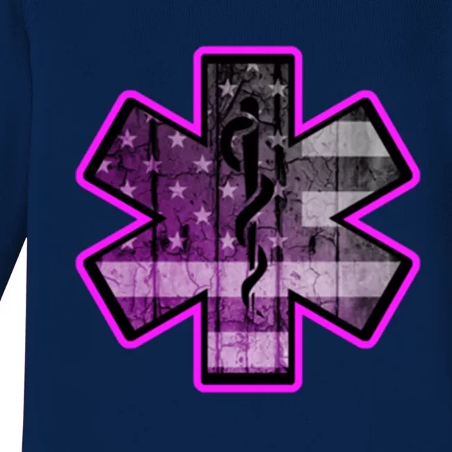 Two Sided Emt Ems Usa American Flag Line Paramedic Cool Gift Baby Long Sleeve Bodysuit