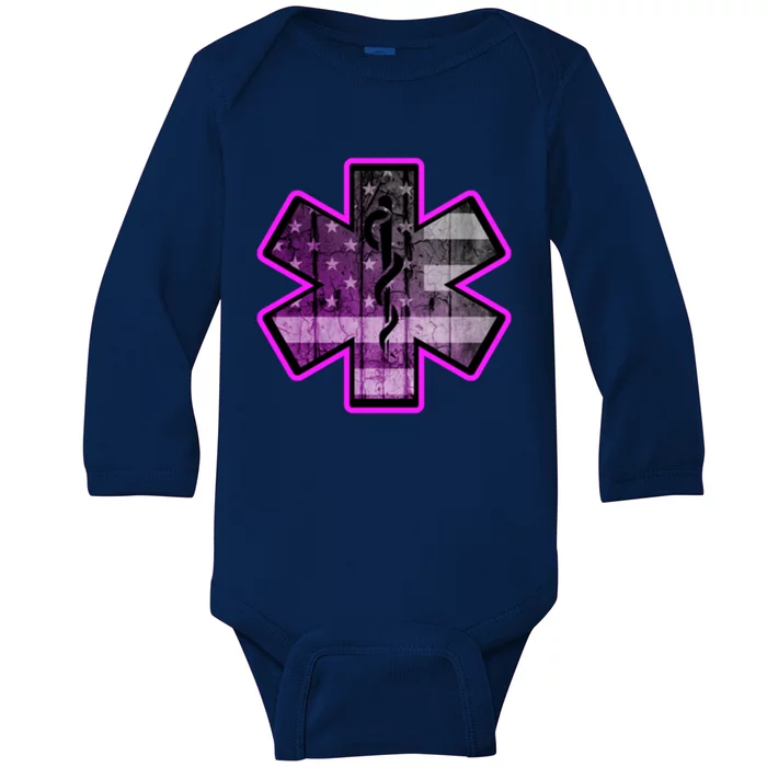 Two Sided Emt Ems Usa American Flag Line Paramedic Cool Gift Baby Long Sleeve Bodysuit