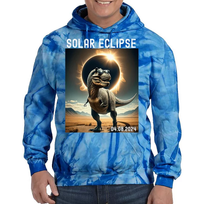 Total Solar Eclipse Trex Dinosaur April 8 2024 Tie Dye Hoodie