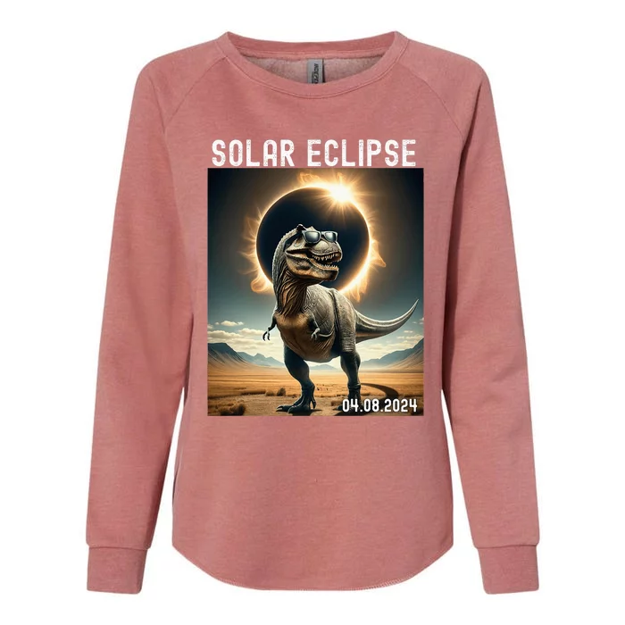 Total Solar Eclipse Trex Dinosaur April 8 2024 Womens California Wash Sweatshirt