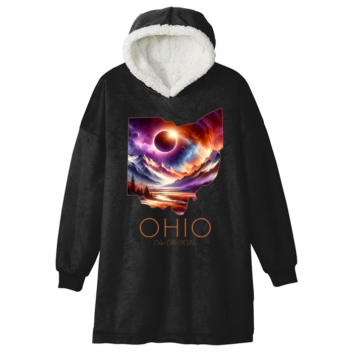 Total Solar Eclipse 2024 State Ohio Totality April 8 2024 Hooded Wearable Blanket