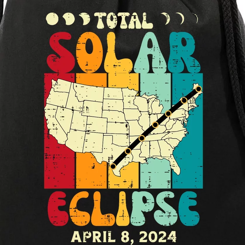 Total Solar Eclipse Usa Map Retro April 8 2024 Drawstring Bag