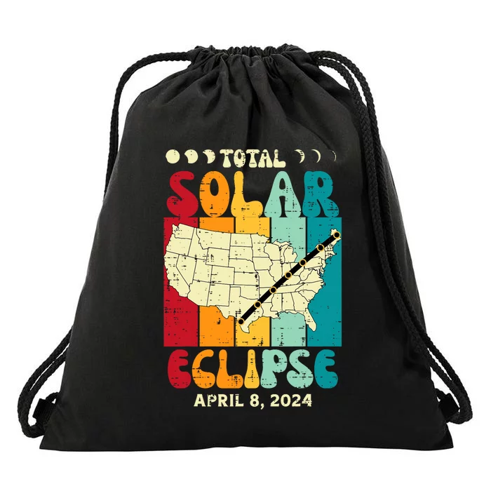 Total Solar Eclipse Usa Map Retro April 8 2024 Drawstring Bag