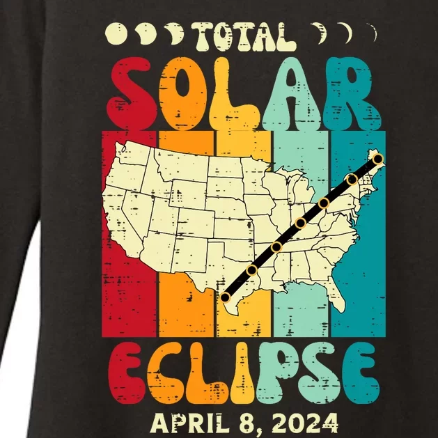 Total Solar Eclipse Usa Map Retro April 8 2024 Womens CVC Long Sleeve Shirt