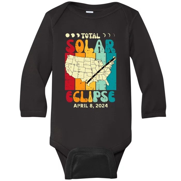 Total Solar Eclipse Usa Map Retro April 8 2024 Baby Long Sleeve Bodysuit