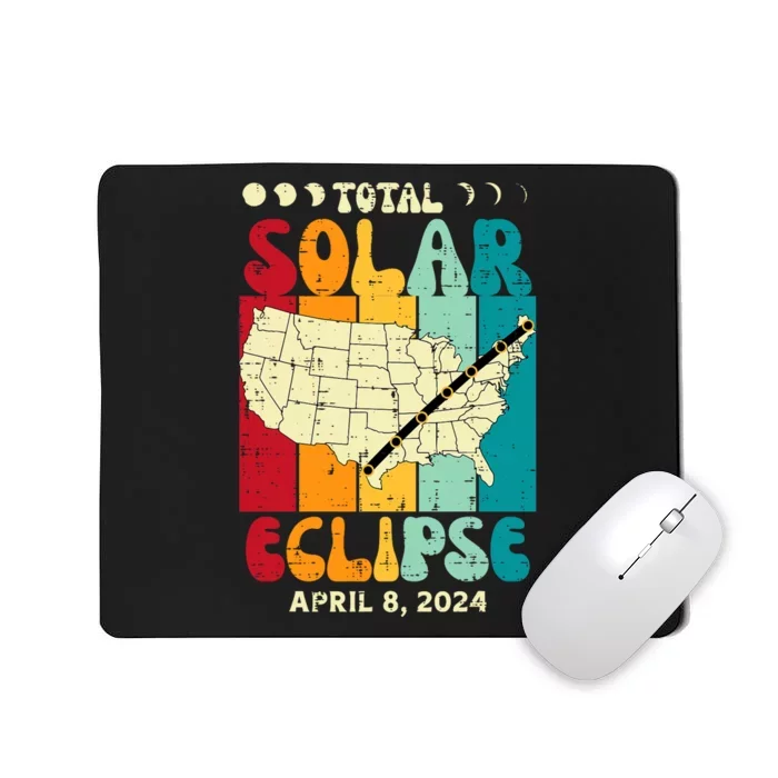 Total Solar Eclipse Usa Map Retro April 8 2024 Mousepad