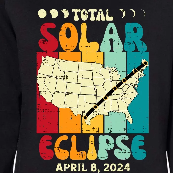 Total Solar Eclipse Usa Map Retro April 8 2024 Womens California Wash Sweatshirt