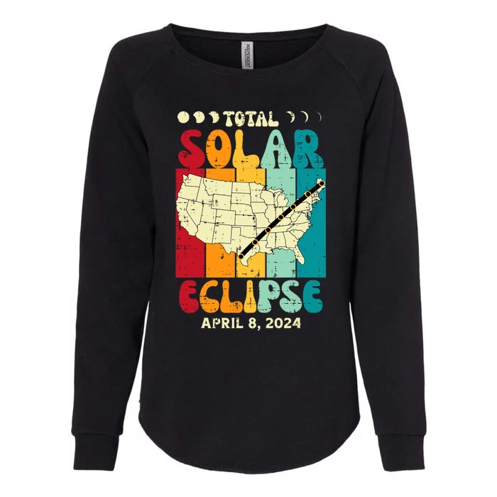 Total Solar Eclipse Usa Map Retro April 8 2024 Womens California Wash Sweatshirt