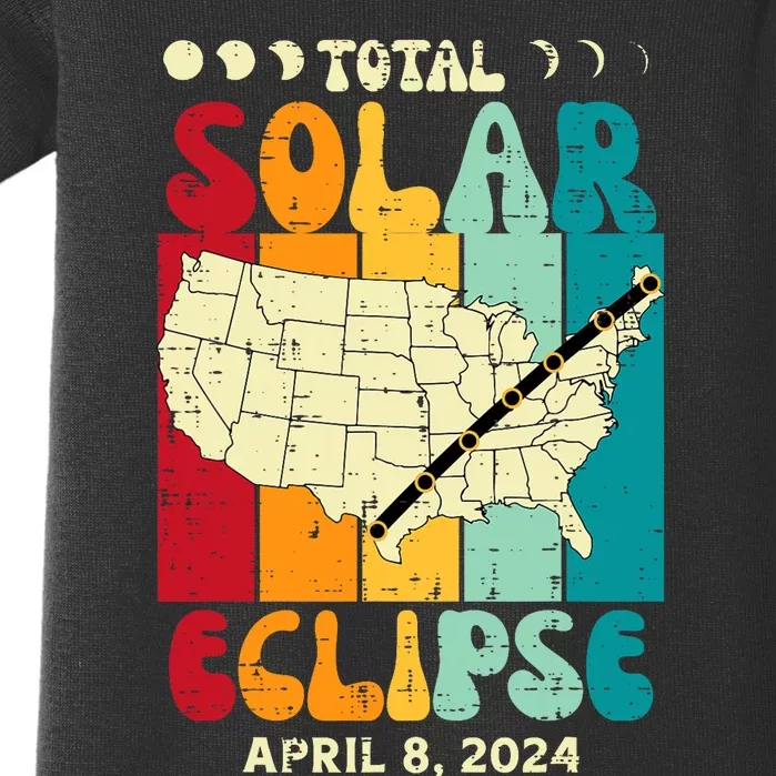 Total Solar Eclipse Usa Map Retro April 8 2024 Baby Bodysuit