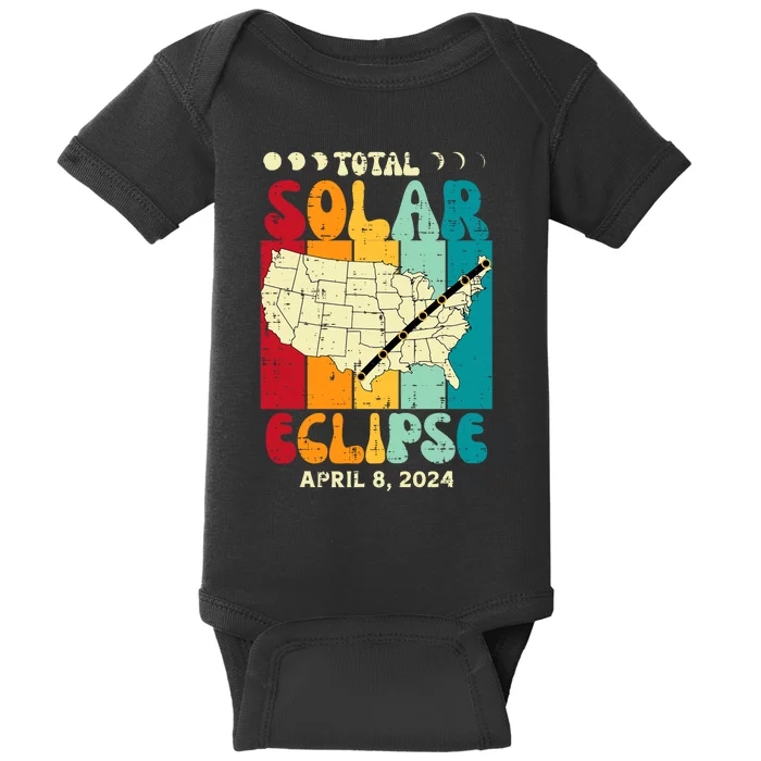 Total Solar Eclipse Usa Map Retro April 8 2024 Baby Bodysuit