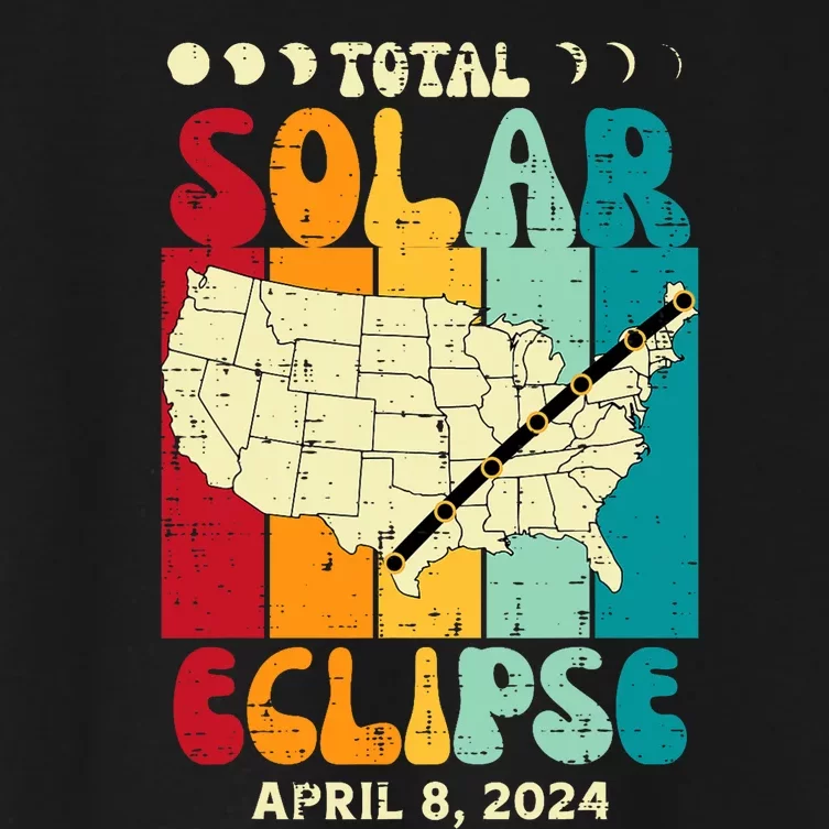 Total Solar Eclipse Usa Map Retro April 8 2024 Women's Crop Top Tee