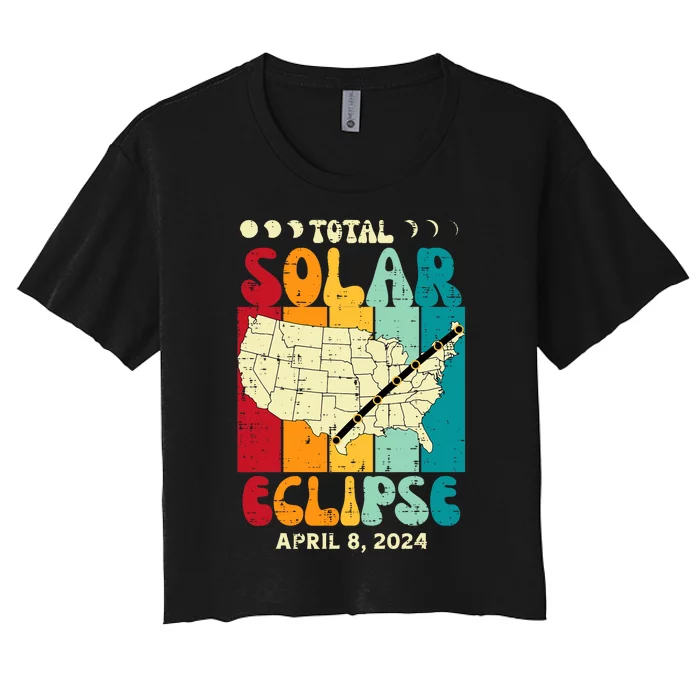 Total Solar Eclipse Usa Map Retro April 8 2024 Women's Crop Top Tee