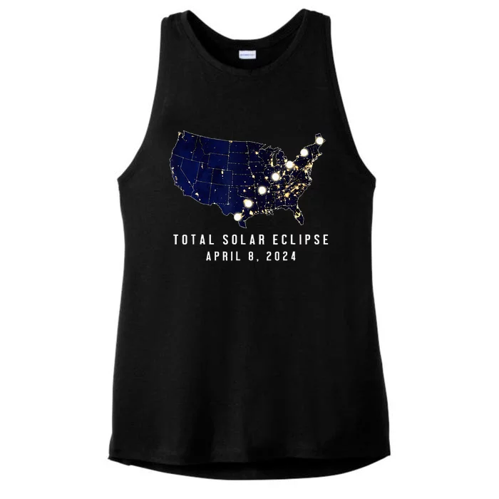 Total Solar Eclipse Map Of The Usa 4.08.2024 Ladies Tri-Blend Wicking Tank