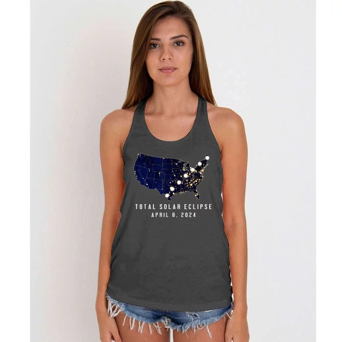 Total Solar Eclipse Map Of The Usa 4.08.2024 Women's Knotted Racerback Tank