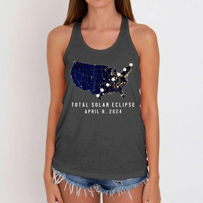 Total Solar Eclipse Map Of The Usa 4.08.2024 Women's Knotted Racerback Tank