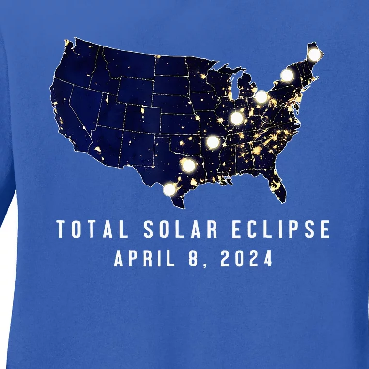 Total Solar Eclipse Map Of The Usa 4.08.2024 Ladies Long Sleeve Shirt