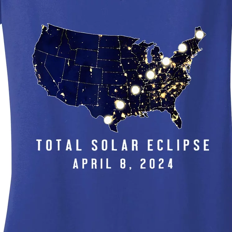 Total Solar Eclipse Map Of The Usa 4.08.2024 Women's V-Neck T-Shirt