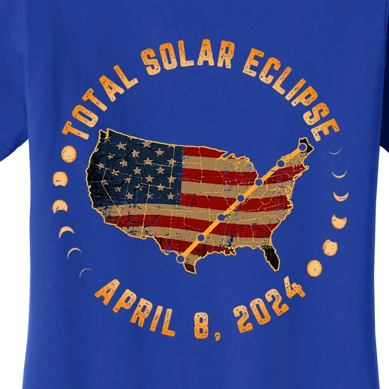 Total Solar Eclipse America April 8 2024 Usa Map Totality Women's T-Shirt