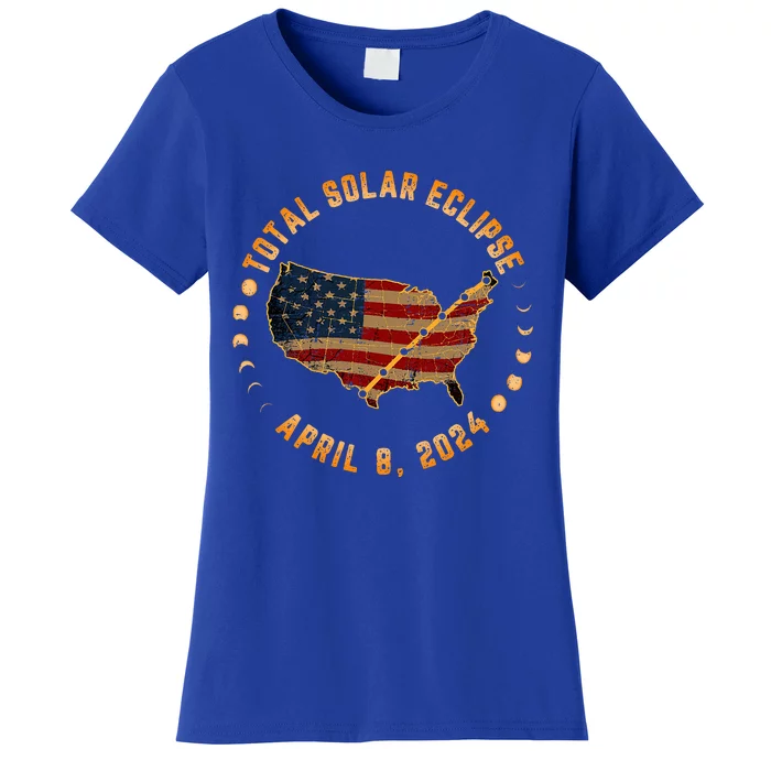 Total Solar Eclipse America April 8 2024 Usa Map Totality Women's T-Shirt