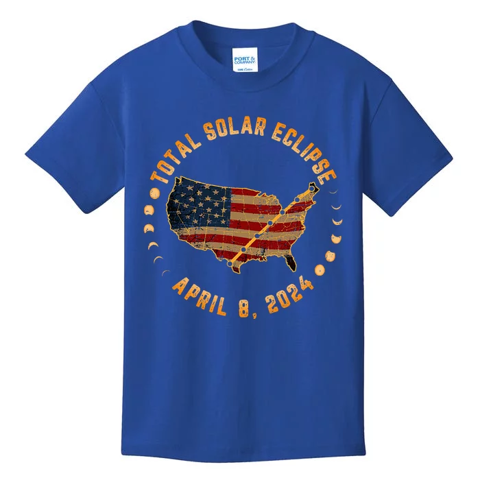 Total Solar Eclipse America April 8 2024 Usa Map Totality Kids T-Shirt