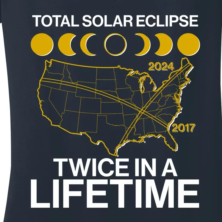 Total Solar Eclipse Twice In A Lifetime 2017 2024 Women's V-Neck T-Shirt