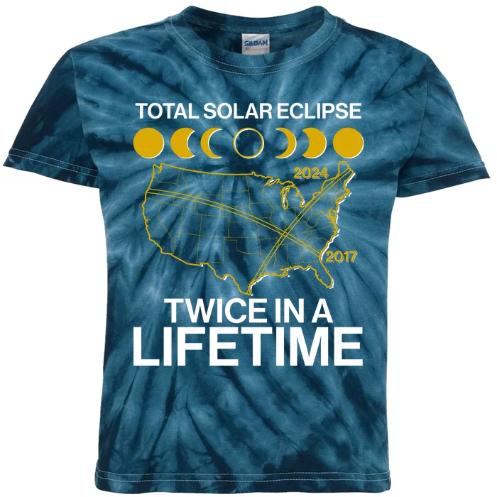 Total Solar Eclipse Twice In A Lifetime 2017 2024 Kids Tie-Dye T-Shirt