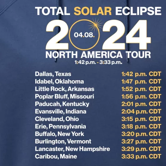 Total Solar Eclipse April 8 2024 North America Dates Performance Fleece Hoodie