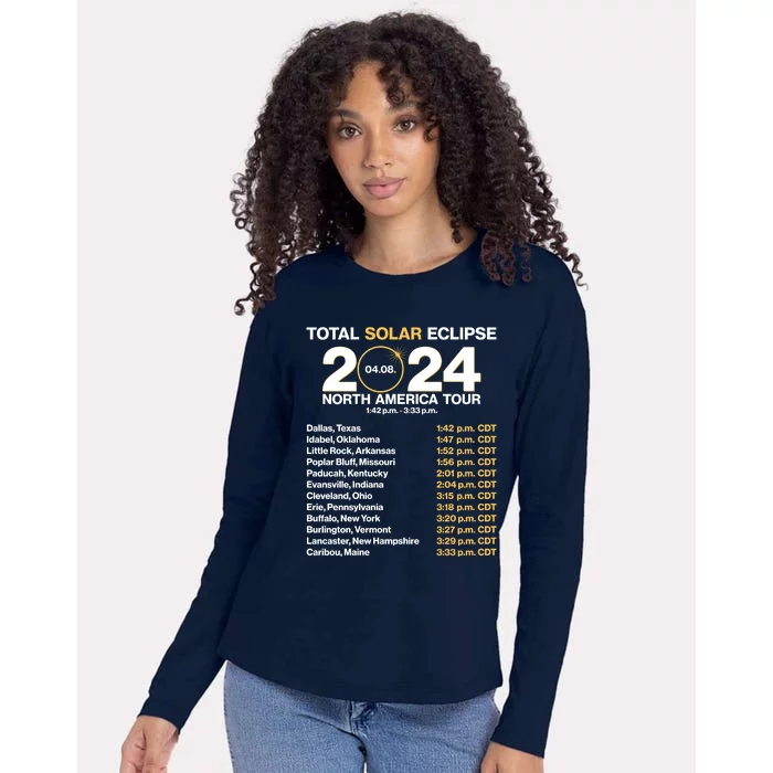 Total Solar Eclipse April 8 2024 North America Dates Womens Cotton Relaxed Long Sleeve T-Shirt