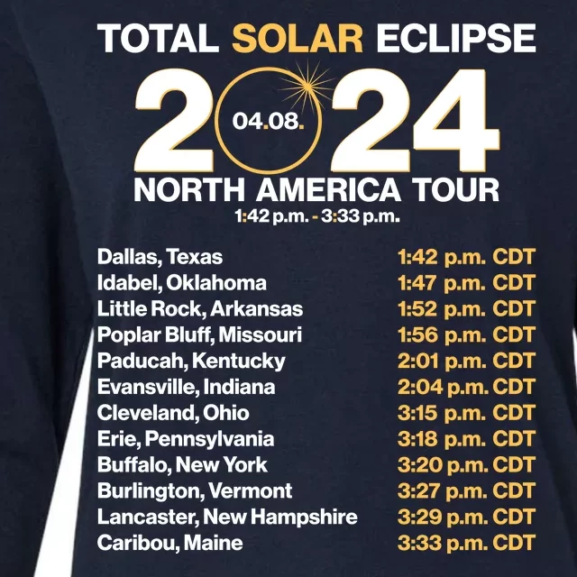 Total Solar Eclipse April 8 2024 North America Dates Womens Cotton Relaxed Long Sleeve T-Shirt