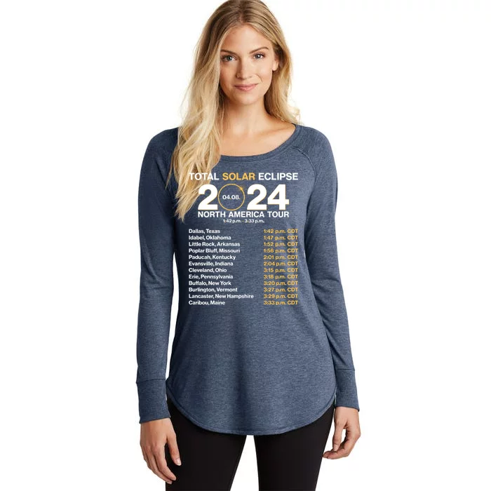 Total Solar Eclipse April 8 2024 North America Dates Women's Perfect Tri Tunic Long Sleeve Shirt