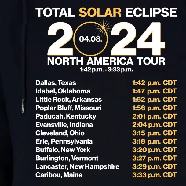 Total Solar Eclipse April 8 2024 North America Dates Womens Funnel Neck Pullover Hood