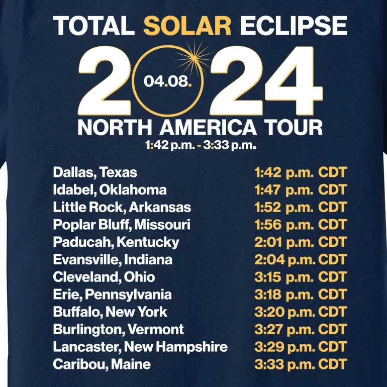 Total Solar Eclipse April 8 2024 North America Dates Premium T-Shirt