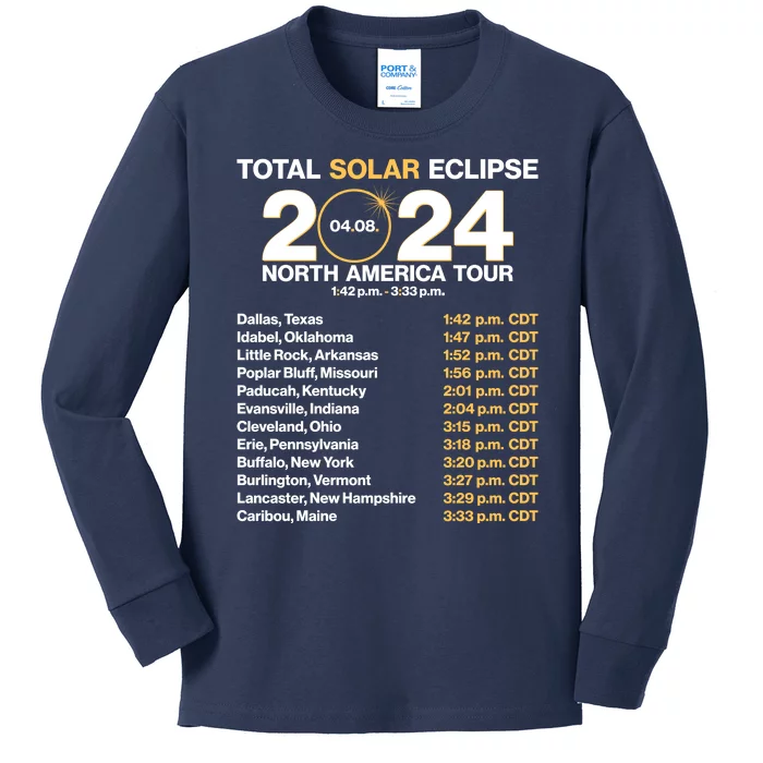 Total Solar Eclipse April 8 2024 North America Dates Kids Long Sleeve Shirt