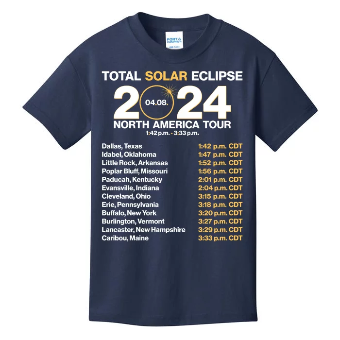 Total Solar Eclipse April 8 2024 North America Dates Kids T-Shirt