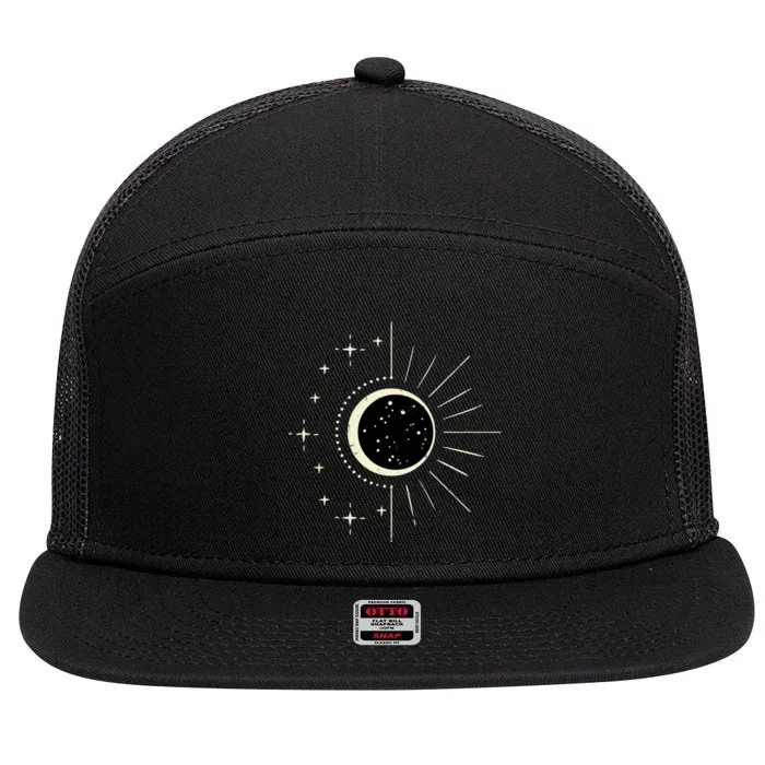 Total Solar Eclipse Moon Sun Stars April 8 7 Panel Mesh Trucker Snapback Hat