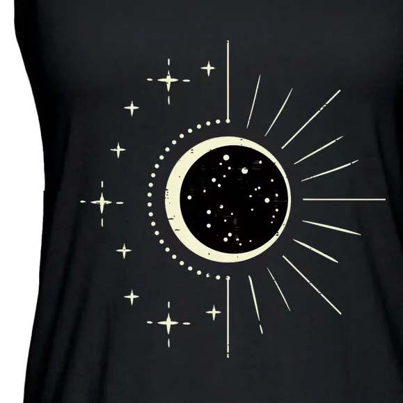 Total Solar Eclipse Moon Sun Stars April 8 Ladies Essential Flowy Tank